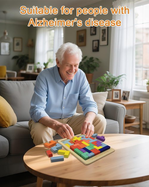 Yigney Dementia Activities for Seniors Wooden Tiles Gifts Geometric Cognitive Products & Training Easy Memory for Alzheimer's Elderly Cognitive Craft Gifts