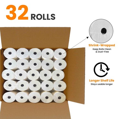 (32 Rolls) 2 Ply Kitchen Printer Paper White/Yellow Carbonless Rolls 3” x 95 Feet Receipt Rolls–Compatible with Star SP700 Printer Paper, SP2000 UP389 & Omni 480 220 250–Ribbons Required–Non Thermal