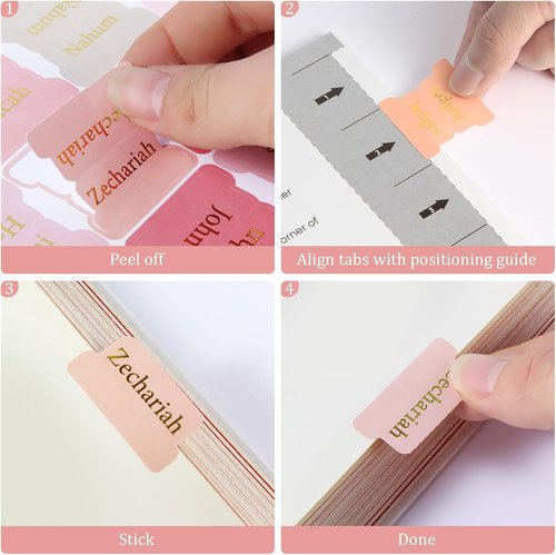 ERENOU Bible Tabs - Gold Foil Embossed Lettering | 75 Easy-to-Read Index Tabs for Bible Study