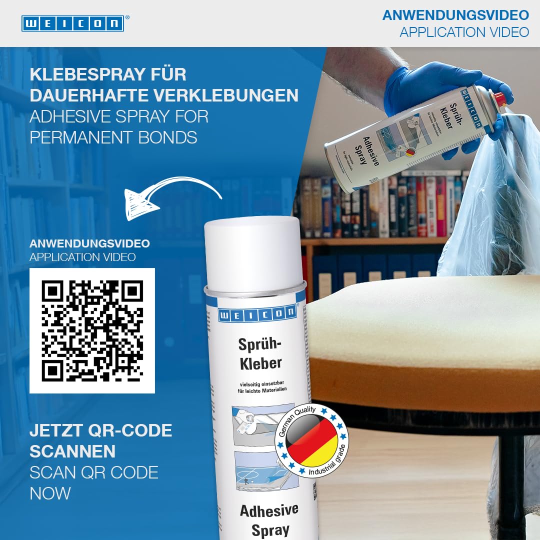 WEICON Adhesive Spray | 500 ml / 17oz | Transparent | for Felt, Foam, Leather, Carpets, Rubber, Wood | Craft Adhesive | Multipurpose | Industrial Grade (Adhesive Spray)
