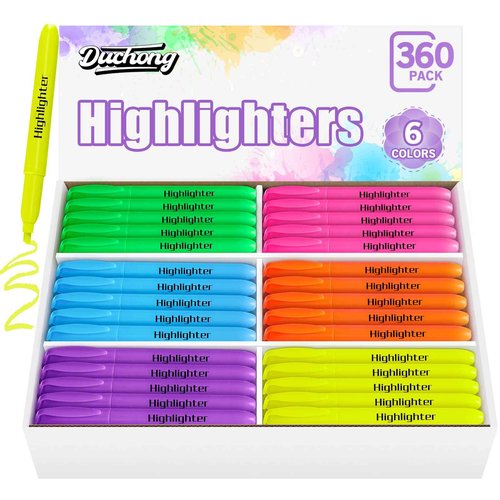 Duchong 360 Highlighters Bulk, Highlighters Assorted Colors for Adult Kids, Chisel Tip Dry-Quickly No Bleed Highlighter, Office Classroom Must Have, School Supplies for Teachers
