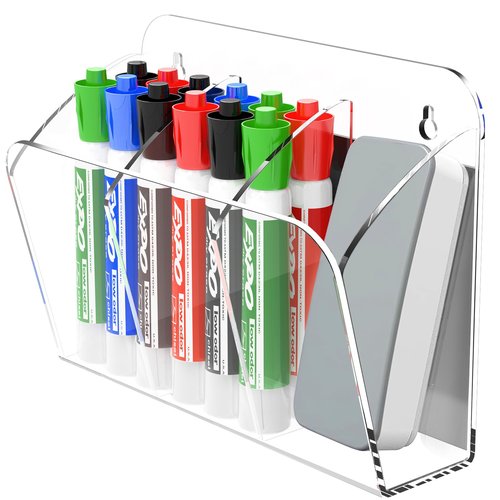 Lumanman Dry Erase Marker Holder with 3 Compartments, Wall Mounted Marker Organizer, Magnetic Marker Holder Organizer for Whiteboard, Fridge, Locker, Pen Holder for Wall, Acrylic Pencil Holder, Clear