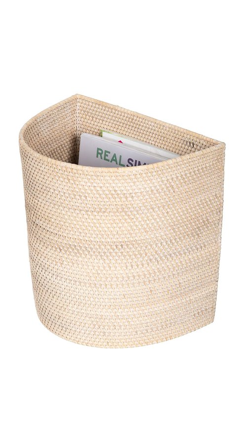 KOUBOO Laguna Half-Moon Rattan Waste Basket – Decorative Trash Can for Bathroom, Bedroom, Kitchen & Office – Boho Home Decor, Small Wicker Basket for Trash Storage, Off-White/Latte