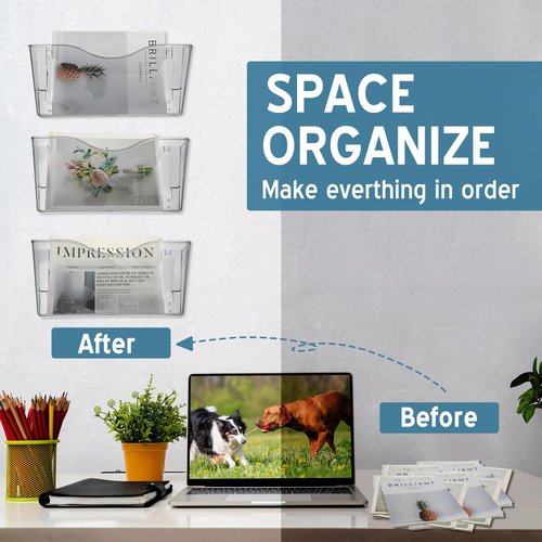 RattanView 10 Pack Acrylic Single Pocket Hanging File Organizer, Plastic Hanging Wall Mount File Holder Wall Pocket Mails Magazines Organizer Mounted Folder Bins for Office, School and Home