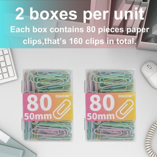 Macaron Large Colored Paper Clips - 2 Inch (50mm) | 160 Pack for Office & School Use