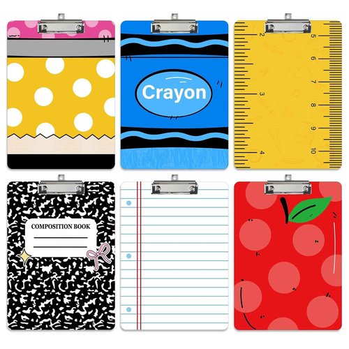 6 Pcs Teacher Clipboard Bulk Teacher Appreciation Gift Cute 12.5 x 9 Inch Large Thickened Acrylic Clip Boards with Low Profile Clip A4 Size Clipboard Set for Classroom Office School Teacher Supplies