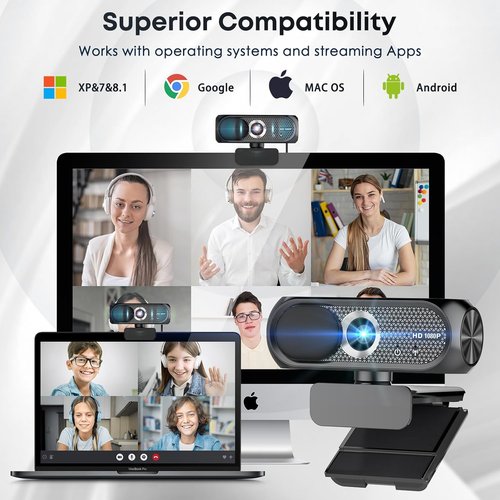 1080P HD Webcam - Noise-Cancelling Microphone & Privacy Cover | Wide-Angle Lens for Streaming