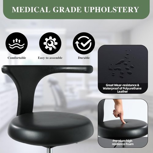 LIMKOMES Standard Rolling Stool with Backrest Dental Nurse Chair Height Adjustable Stool Drafting Chair for Office Kitchen Clinic and Lab-Black