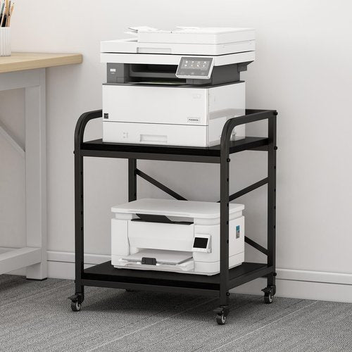 Vokumba 2 Tier Large Printer Stand, 20 x 20 Inches Printer Table with Storage Shelf, Rolling Printer Cart with Wheels for Home Office, Scanner Fax (Black)