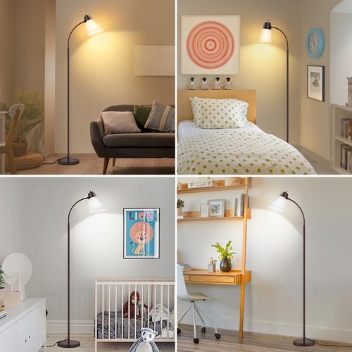 Coucrek Floor Lamp for Living Room, Adjustable Gooseneck Standing Lamp with White Plastic Shade, Brown Reading Floor Lamps for Dorm, Bulb not Included