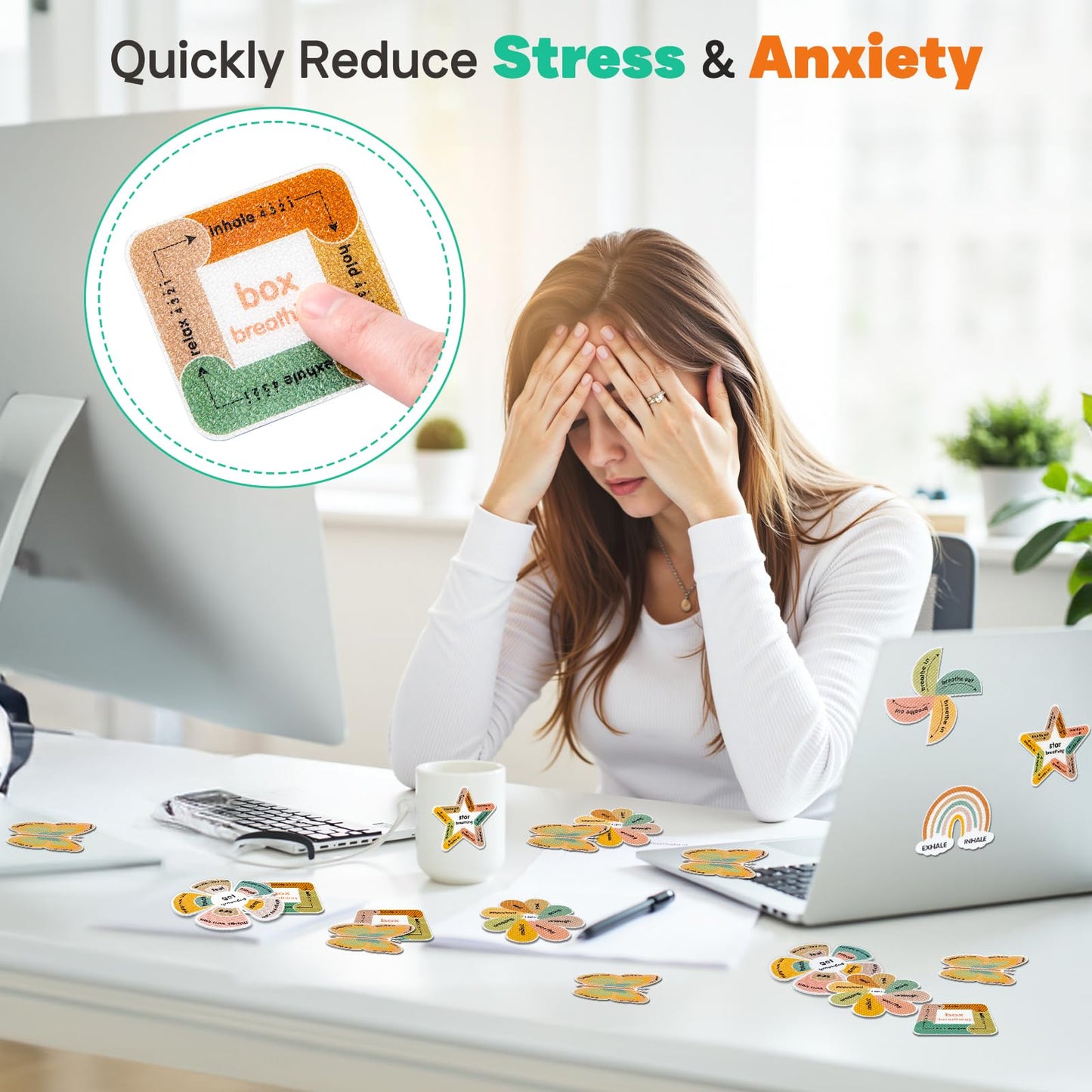 Sensory Strips for Anxiety Calming Stickers, 36Pcs 2 Textured for Mood Calming, Breathing Mindfulness Fidget Sticker for Adult Teen, Anxiety Relief at Office & Classroom Desk
