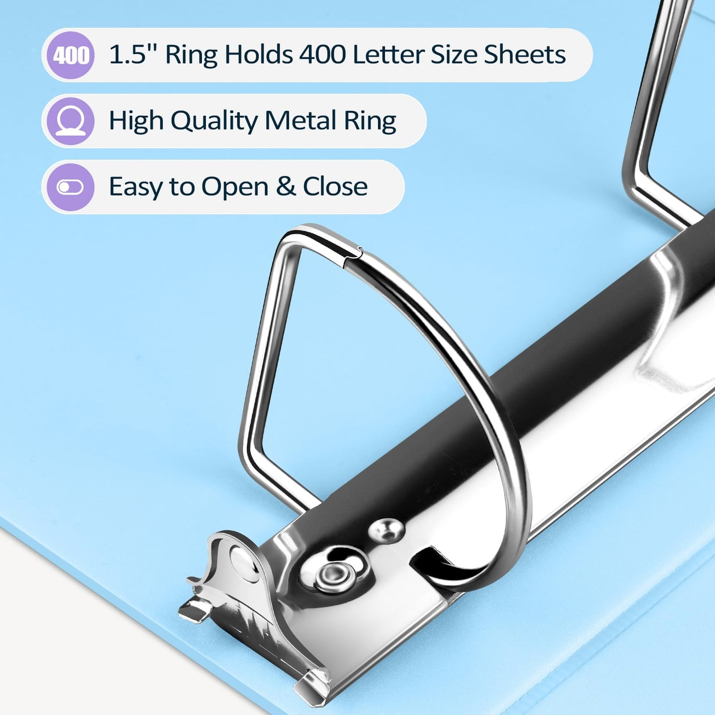 Sooez BinderX Extra Durable 1.5 Inch 3-Ring Binder, Holds 400 Sheets of 8.5x11 Paper, Customizable View Cover with Inside Pockets, Heavy Duty Binder for School, Teal