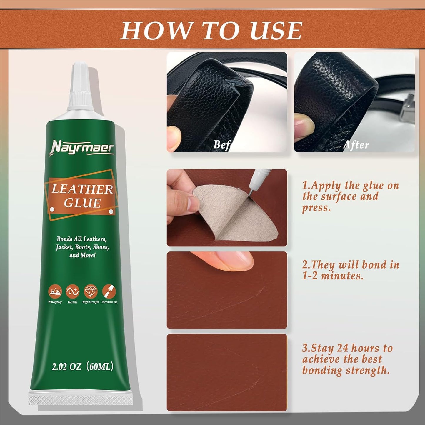 Skiennix Leather Glue - 60g Permanent Clear Adhesive for Bonding Leather to Various Materials