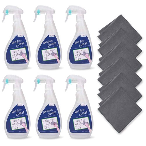 loukin Non-Toxic Whiteboard Cleaner, 17 fl oz Dry Erase Board Cleaner, Low-Odor Whiteboard Cleaning Spray with Cloths, Removes Stubborn Marks from Whiteboards, Chalkboard (6-Pack)