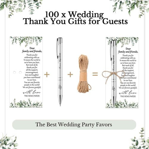 Humyoun Wedding Favors for Guests Includes Black Ink Retractable Ballpoint Pen Thank You Cards Organza Bag with Hemp Rope Bridal Shower Favors Bridal Shower Gifts for Party Supplies(100 Set)