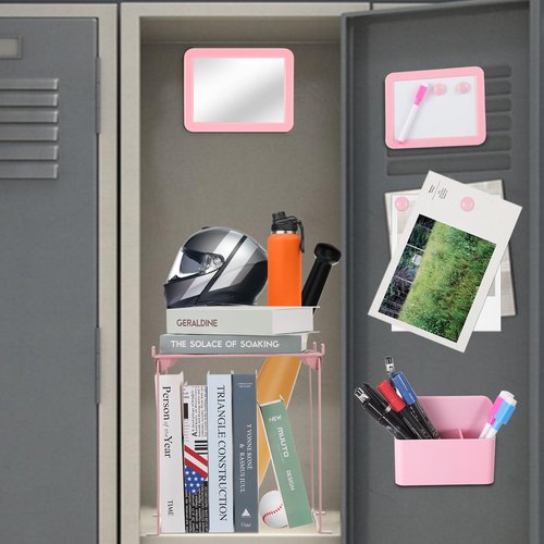 abcGoodefg Pink Locker Accessories, Cute Locker Organizer Shelf Locker Decorations for Girls for School Locker with Magnetic Locker Mirror and Whiteboard, Magnetic Pen Holder