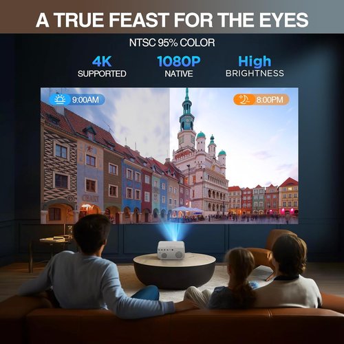 DBPOWER 1080P Outdoor Movie Projector - WiFi & Bluetooth, Auto Focus, 50% Zoom, Keystone Adjustments
