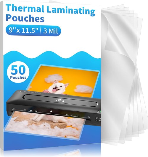 Clear Thermal Laminating Pouches - Professional-Grade 9 x 11.5 Inch, 3 Mil Thick Sheets | 50 Pack for Documents & Crafts