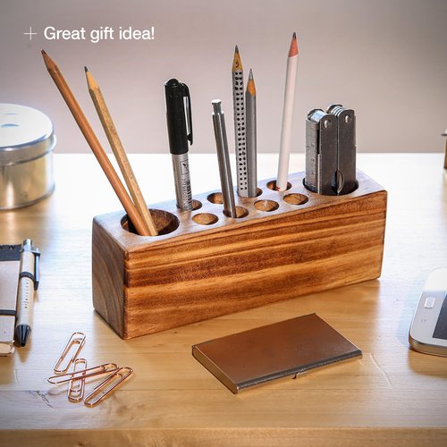 Hoffengwell Solid Pine Wood Pen Holder for Desk – Fountain Pen Holder – Stylish Wooden Pencil Holder and Pen Desk Organizer