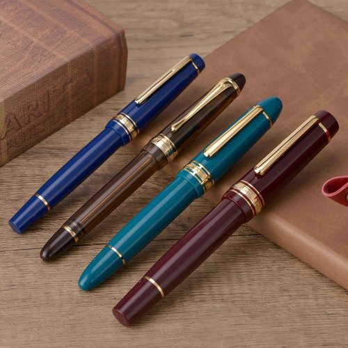 Yongsheng Junlai 930 Acrylic Fountain Pen, Size 9 Medium Nib with Piston Filling System, Wine Red Fence Ink Tank with Flat Top Design Smooth Writing Pen (Gold Trim)