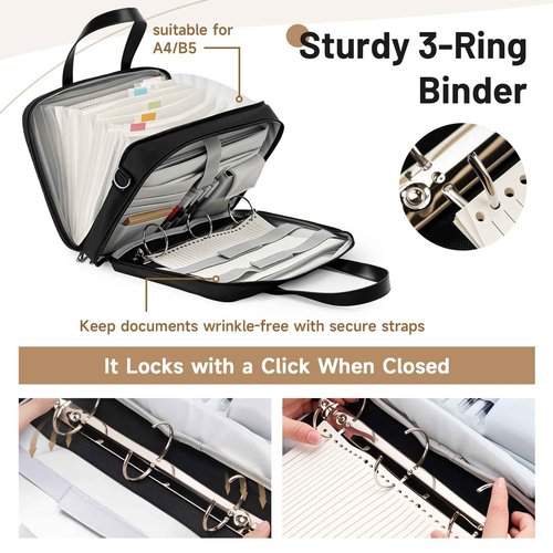 LOEUO 3 Ring Binder with Zipper Fits 500 Sheets, 2 Inch Zipper Binder 3 Ring with Shoulder Strap, Binders Organizer Bag with 16" Laptop Compartment for School and Office
