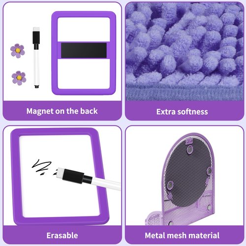 12 Pcs Locker Organizer Kit, First Day of School Essentials Includes Locker Shelf Rug Magnetic Mirror Magnetic Pen Holder Whiteboard Marker and Nails Locker Decoration for Classroom School (Purple)