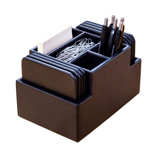 Dacasso Black Leatherette 8 Square Coaster Set with Holder