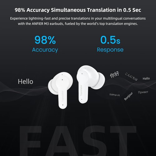 ANFIER M3 AI Translation Earbuds - Real-Time Two-Way Translation, Supports 144 Languages & Accents