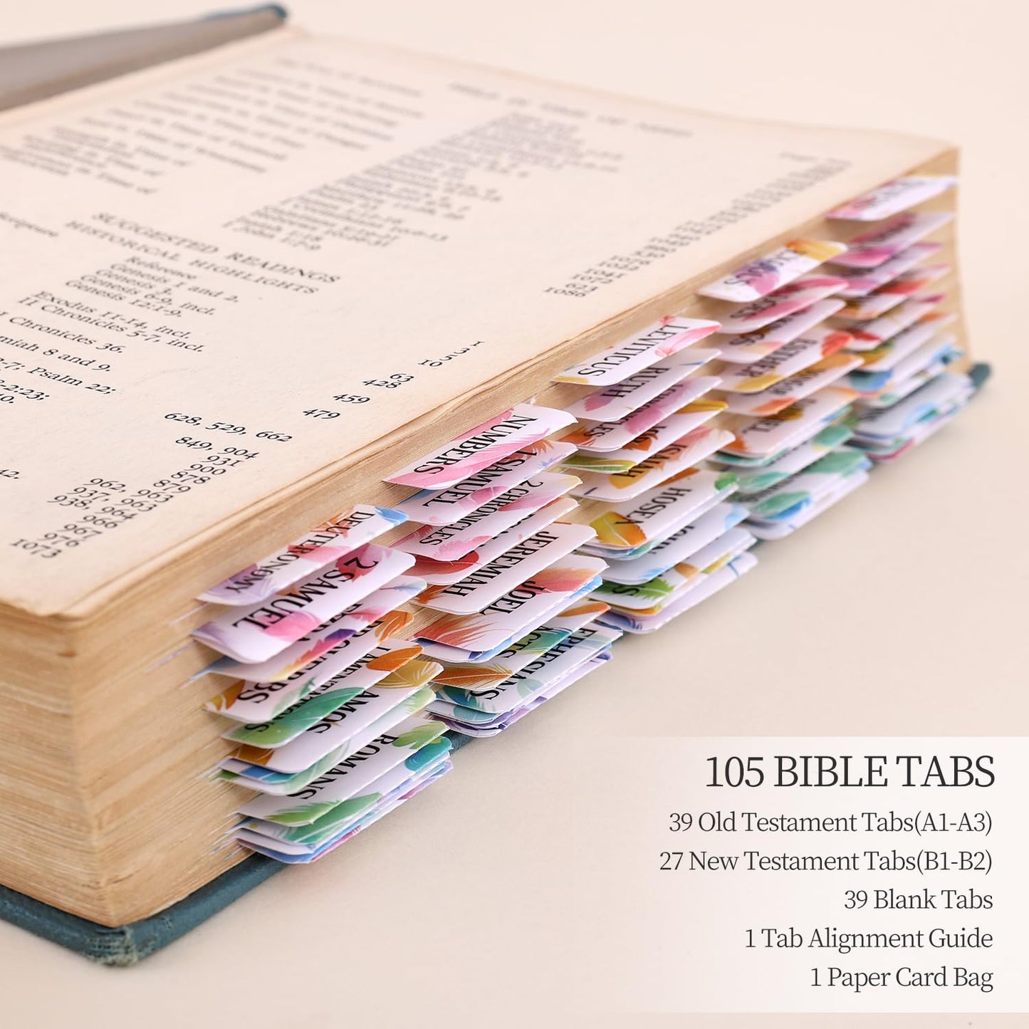 Bible Tabs For Women, 66 Large Print Laminated Bibles Chapters Index Tabs and 39 Blank Dividers Sticky Labels, Cute Beauty Feather Bible Study Supplies, Journaling Accessories, Christian Gifts for Men