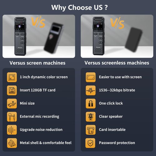 160GB Digital Voice Recorder with Playback, 1100mAh Mini Audio Recording Device for Lecture Interviews, 1536Kbps Voice Activated Recorder with Noise Reduction, Password, External Microphone