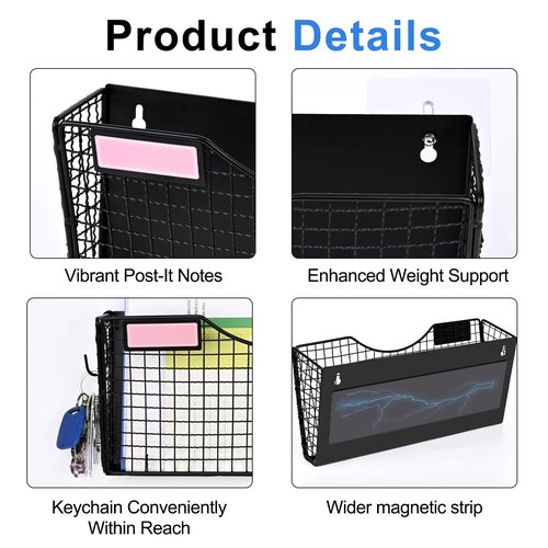 Uneedity 3Pcs Magnetic File Holder, Hanging File Organizer Magazine Document, Metal Hanging Wall Paper Folder Organizers, File Paper Mail Rack for File Cabinet Office, Classroom, Whiteboard