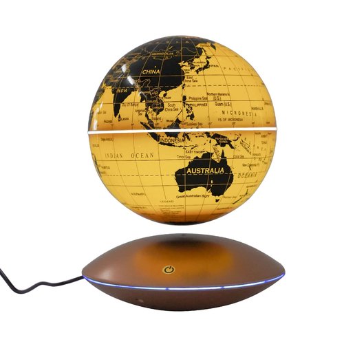 Magnetic Levitation Floating Globe, 6 Inch Floating Globe with LED White Color Light Anti Gravity 360 Rotating World Map for Children's Day Decor Home Office Desk Decor (Gold-UFO Base)