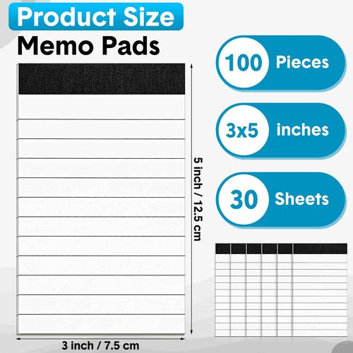 PerKoop 100 Pack Small Note Pads Refills 3 x 5 Inch Notepads Mini Lined Memo Pads with 30 Sheets in Each Notepads for Office College School Supplies