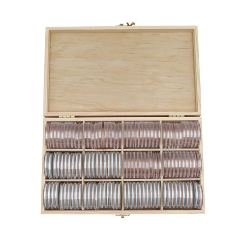 20-46 mm Wooden Coin Holder, 120 Pcs Highly Transparent Coin Capsules with Foam Gasket, Coins Collector Case Holder, Professional Coin Storage Case Box for Coin Collection (Wood Color)
