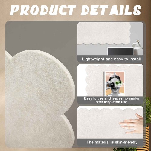 Beige Scalloped Felt Bulletin Board - 36 x 24 Inches Large Felt Board Foldable Cork Board Alternative Photo Board Self-Adhesive Vision Board Decorative Pin Board for Wall