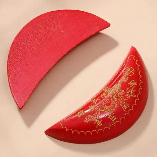 HannaFires Red Divination Blocks - Large Double Dragon Peach Wood Moon Blocks, Fengshui Taichi tool, Buddhist and Taoist Yin-Yang Divination Tools for Chinese Cultural Rituals and Qingming Festival 杯茭