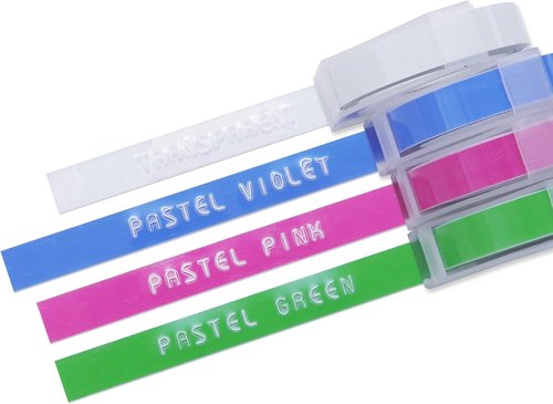 Motex Refill Tape - Embossing Label Maker Tapes in Pastel Colors | 4 Rolls, 3/8-Inch (Clear, Green, Violet, Pink)