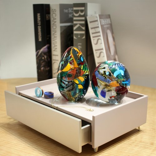 Ca D Oro Big Egg Glass Paperweight Boho with Twisted Colored Canes Hand Blown Murano-Style Art Glass