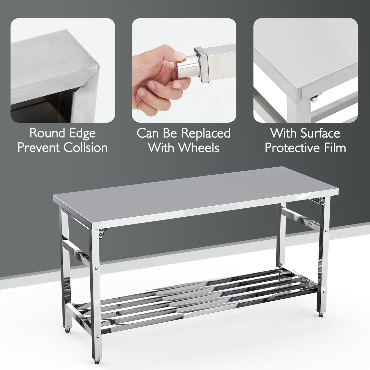 GAOMON Stainless Steel Prep Table 24 x 60 Inch, Worktables & Workstations, NSF Commercial Heavy Duty Stainless Steel Folding Work Table with Adjustable Undershelf for Kitchen Dining Home