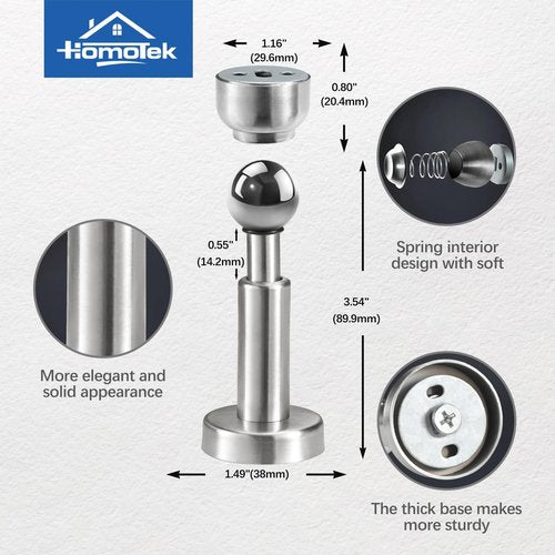 HOMOTEK 12 Pack Magnetic Door Stop, Hydraulic Stainless Steel Wall Door Stopper with Rubber Tip, 4.3 Inch Height Spring Doorstops with Magnets, Brushed Nickel