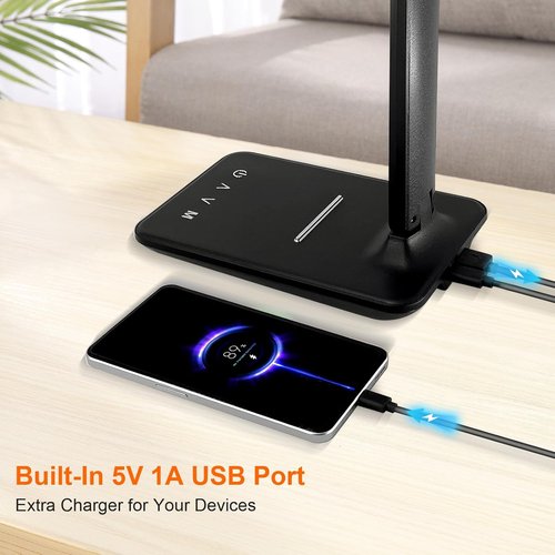 Shinelife LED Desk Lamp - Adjustable Dimmable Light with USB Charging | 5 Modes & Brightness Levels, Black