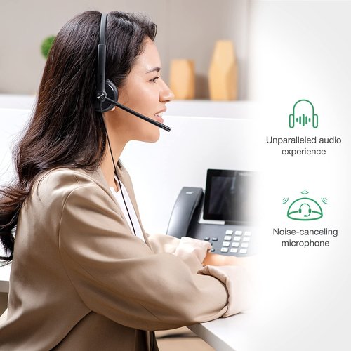 Yealink Phone Headsets for Office Phones YHS34 Lite QD to RJ9 Wired Headset Compatible with Poly Snom Grandstream Phones Desk Landline Headset with Microphone -Mono/72g/2.1m Cable