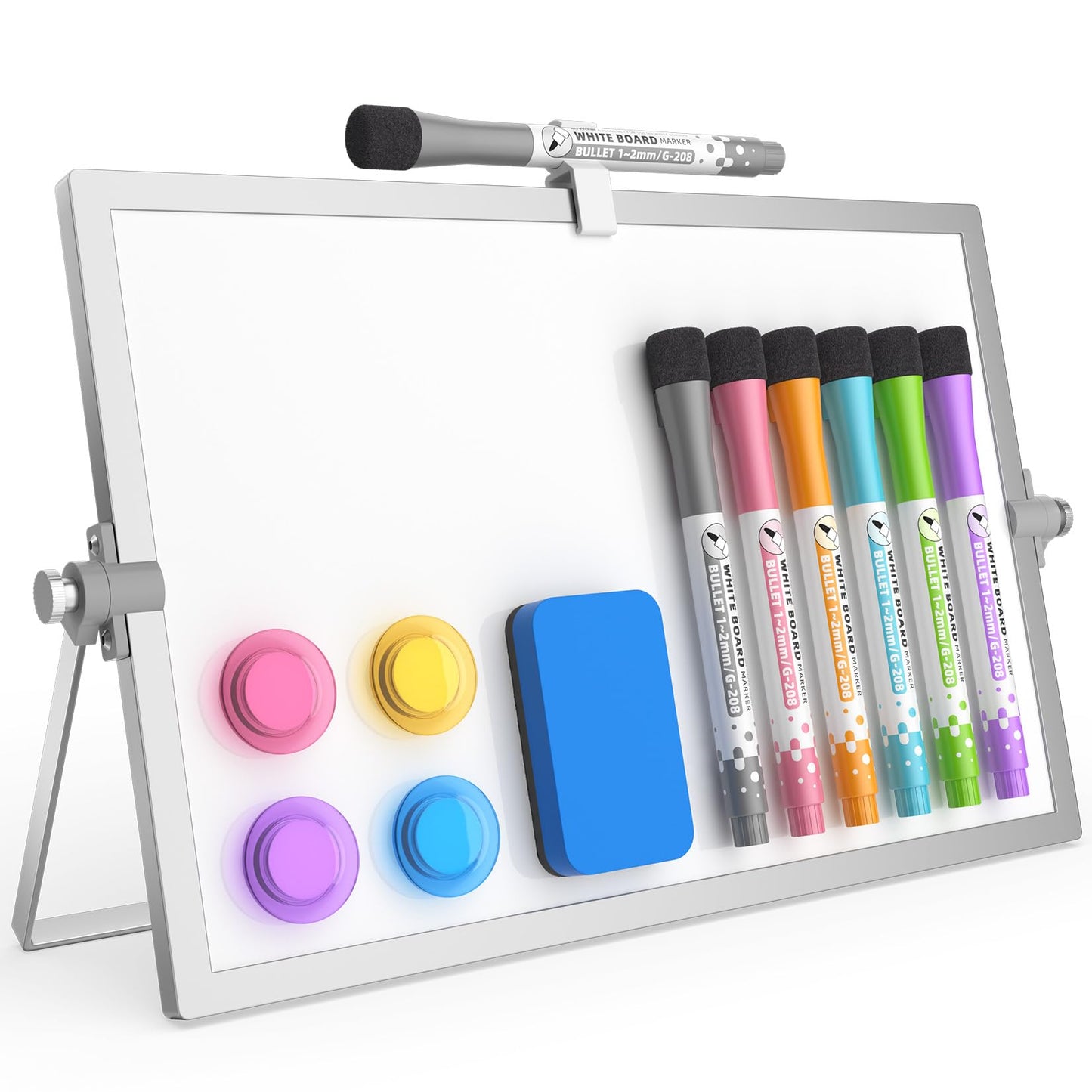 Grtard Magnetic Dry Erase White Board with Stand, 12''x8'' Double-Sided White Board, Desktop Whiteboard with Stand, Magnetic WhiteBoard Portable, Dry Erase Board for ToDo, Drawing