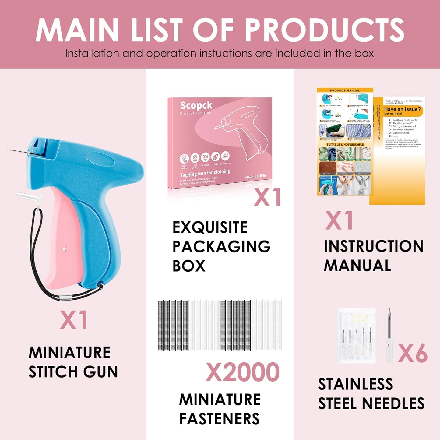 Stitch Gun | Handheld Clothing Fixer with 6 Needles & 2000 Fasteners (Pink/Orange)