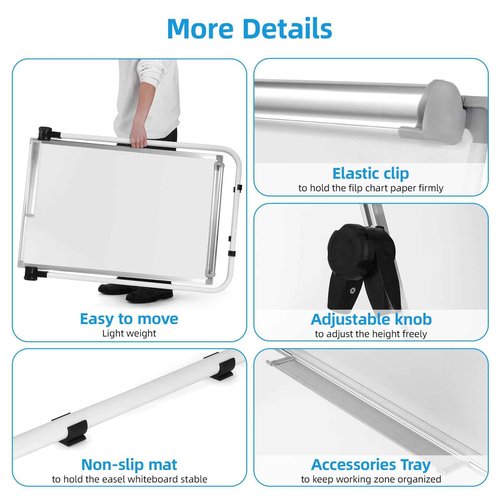 Stand Whiteboard Magnetic, 36” x 24” Double-Sided Flip Chart Easel Portable Dry Erase Board, Height Adjustable & 360° Rotating Whiteboard for Home Office Classroom, White