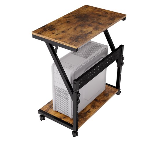 Faesun Computer Tower Cart - Height Adjustable PC Stand, 2-Tier ATX-Case CPU Holder Home Office Gaming Desk Accessories with Rolling Lockable Wheels, Laptop Table Standing Computer Desk, Rustic Brown