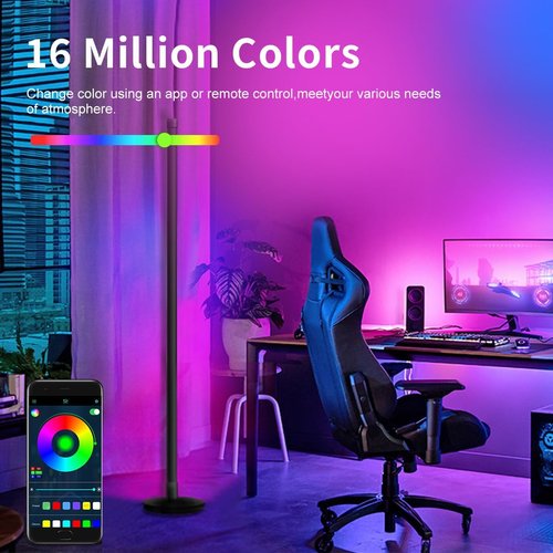 RGB LED Floor Lamp by [Brand Name] - 63-Inch Smart Corner Light with Music Sync & Remote Control