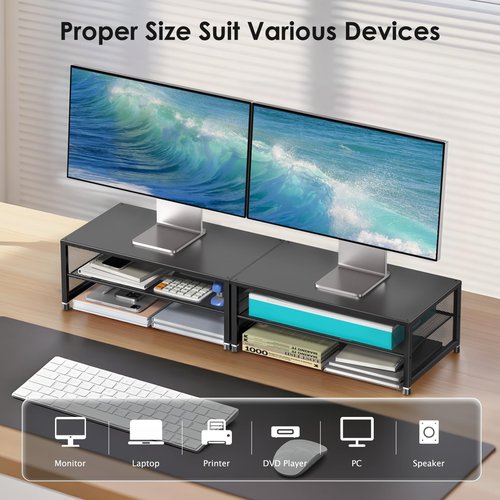 ECOLOVI Desk Organizers and Accessories, Computer Monitor Stand Riser, Printer & Laptop Stand, Office Desk Accessories & Desktop Workspace Organizers for Office Supplies (Black)