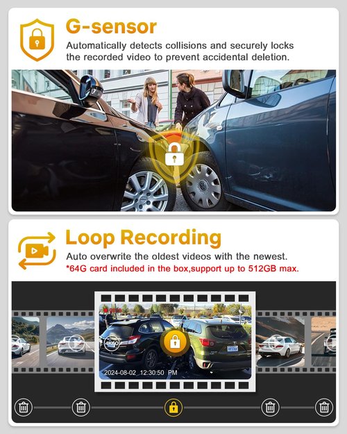GKU Dash Cam Front and Rear, 4K 60fps＋2.5K Dashcam,STARVIS Sensor, HDR, 5G WiFi GPS, 24H Parking Mode, Night Vision, 170°Wide Angle, Dash Camera for Cars with 1.47 Display, 64G SDcard (Black)