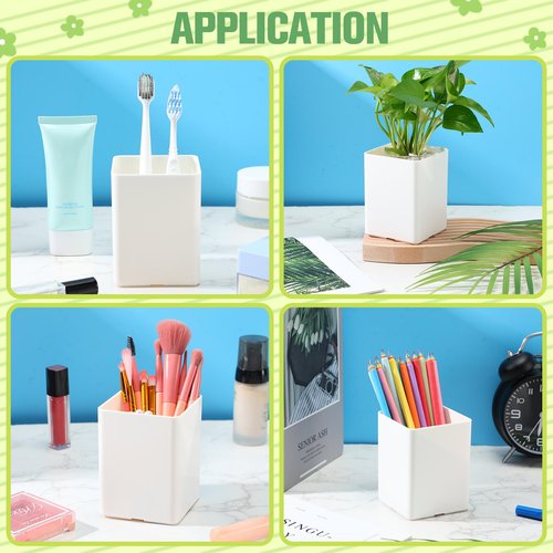 Jutom 8 Pcs White Acrylic Pen Holder for Desk, Pencil Cup Bulk Makeup Brush Storage Organizer, Desktop Pencil Cup Stationery Desktop Stationery Organizer for Office School Home Supplies